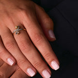 Vintage "You and Me" ring with Akoya pearl and diamonds in 18K yellow gold
