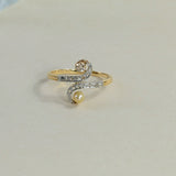 Anillo vintage "Tú y Yo" con perla Akoya y diamantes en oro amarillo de 18K