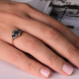 Vintage Saphir- und Sechs-Diamant-Ring in Roségold