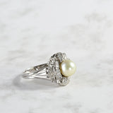 Bague cocktail avec perle et diamants
