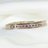 Ruby mesh bracelet iz sredine stoletja v 14k belem zlatu z 11 rubini v kronasti nastavitvi s skupno težo 0,70 karata.