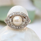 Art Nouveau Ring Featuring Akoya Pearl and 18 Diamonds