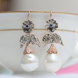 Vintage pendant earrings with diamonds, pearls and sapphires