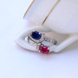 Vintage Toi & Moi Ring mit Saphir, Rubin und Diamanten