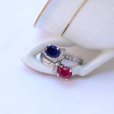 Vintage Toi & Moi Ring mit Saphir, Rubin und Diamanten