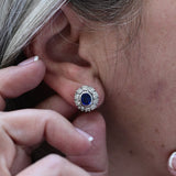 Vintage rosette earrings with sapphire and diamonds