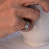 Engagement Diamond Ring with 2 Natural Emeralds