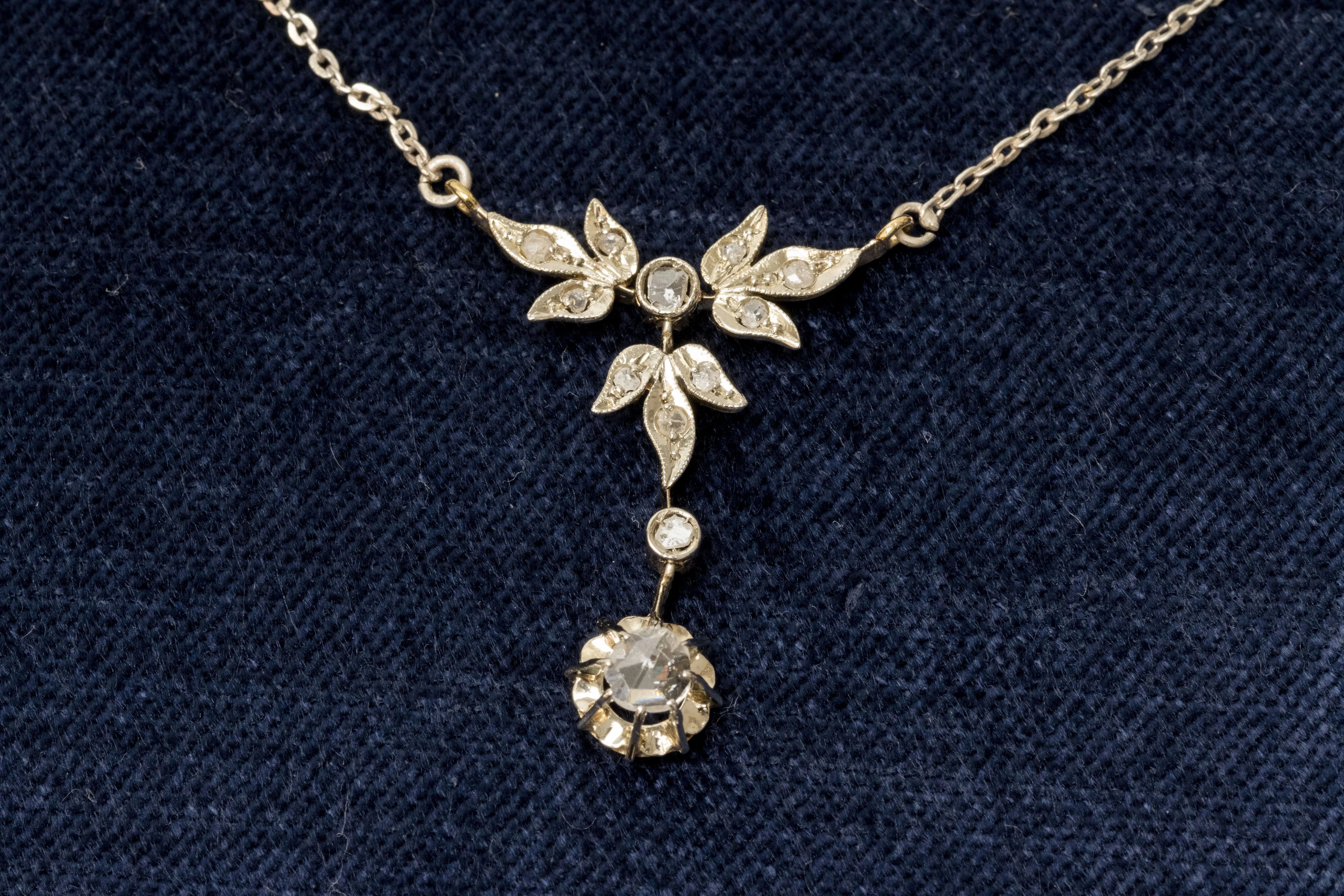 Art Nouveau Necklace with 12 Diamonds in 14K Gold