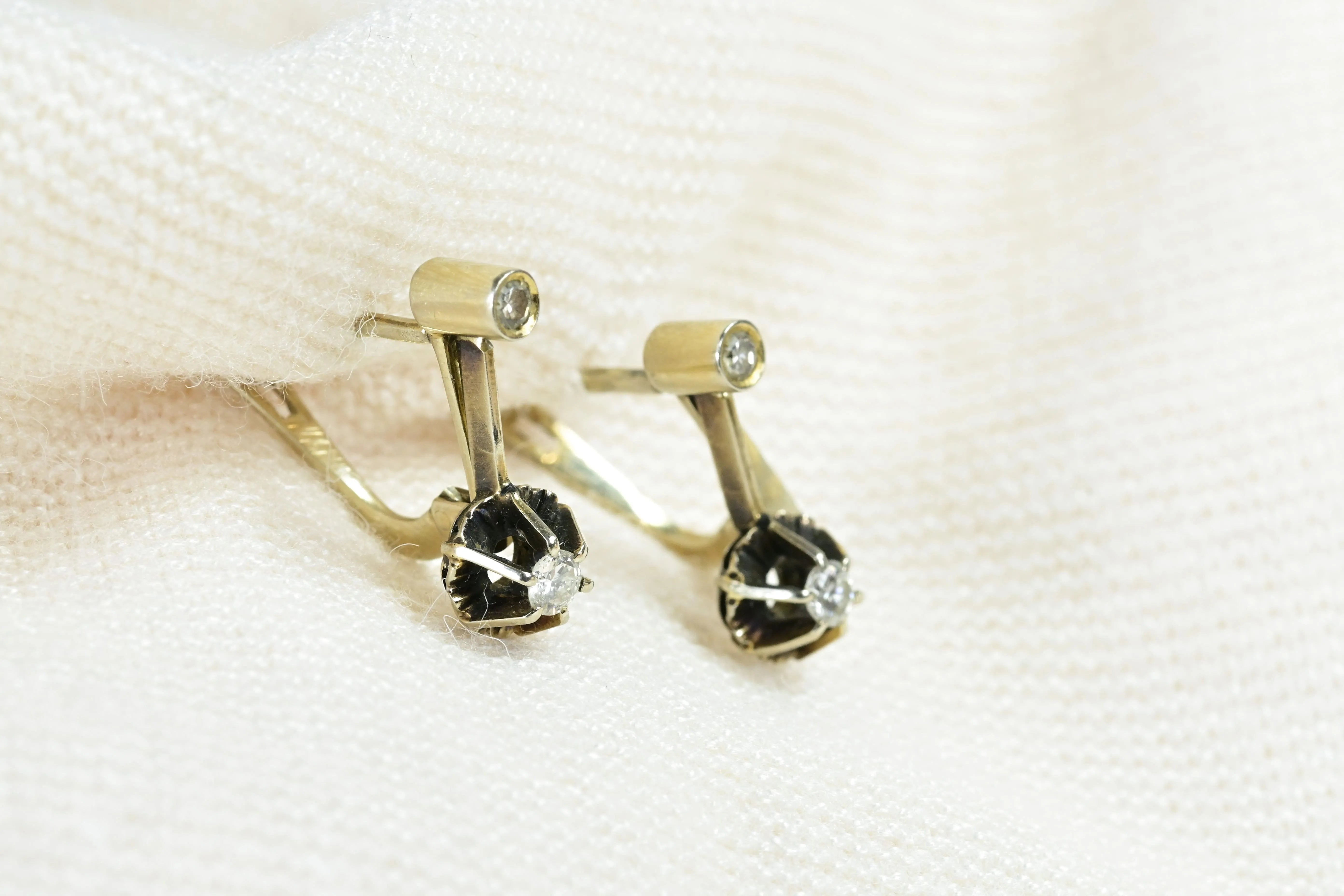 Boucles d'Oreilles Vintage en Diamants et Or Blanc 18K