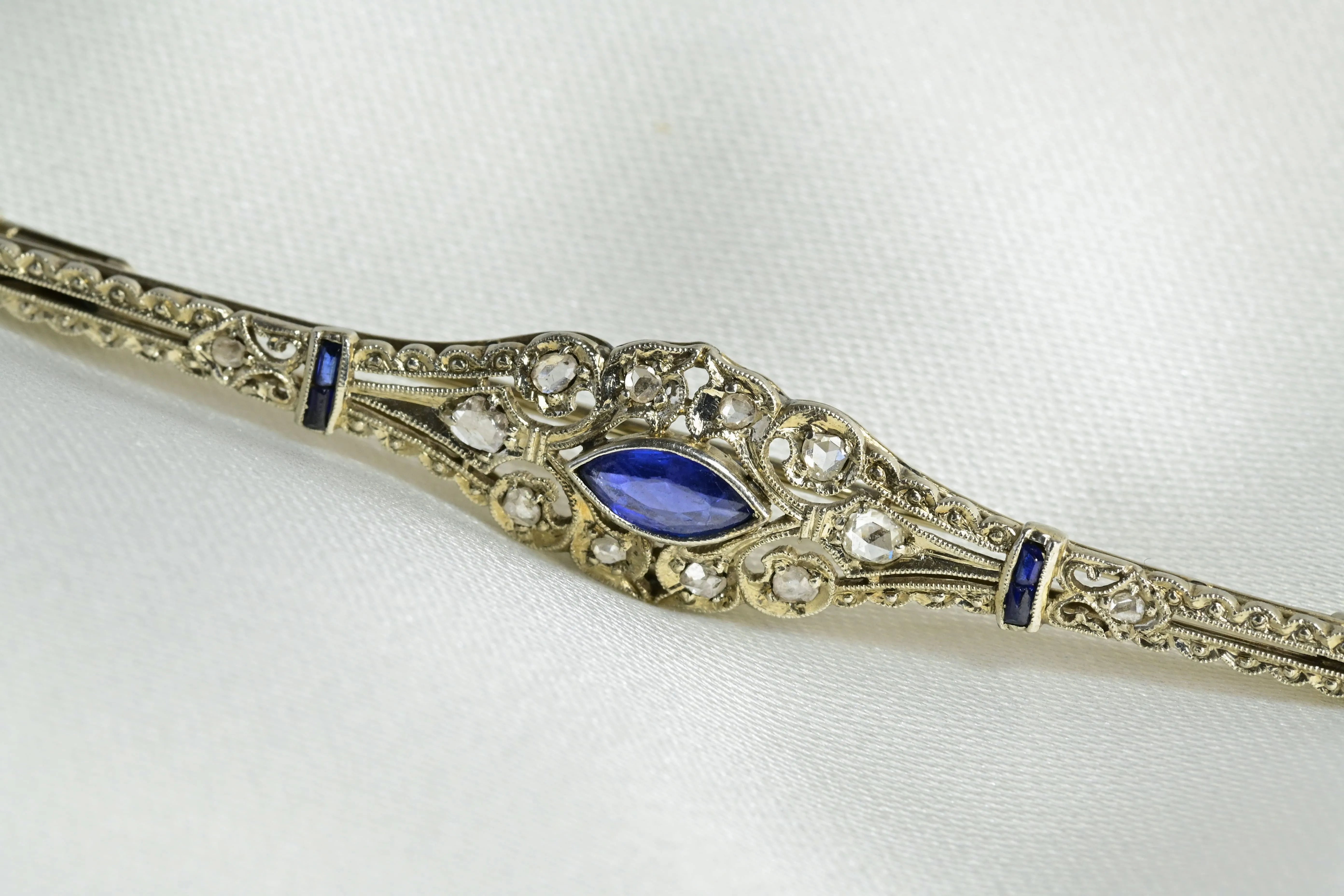 Antique Sapphire Brooch with Rose Cut Diamonds