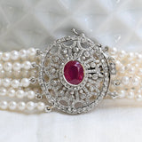 Art deco ruby diamond and pearl bracelet