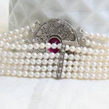 Art deco ruby diamond and pearl bracelet