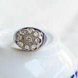 Vintage diamond ring with navy blue enamel