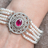 Art deco ruby diamond and pearl bracelet