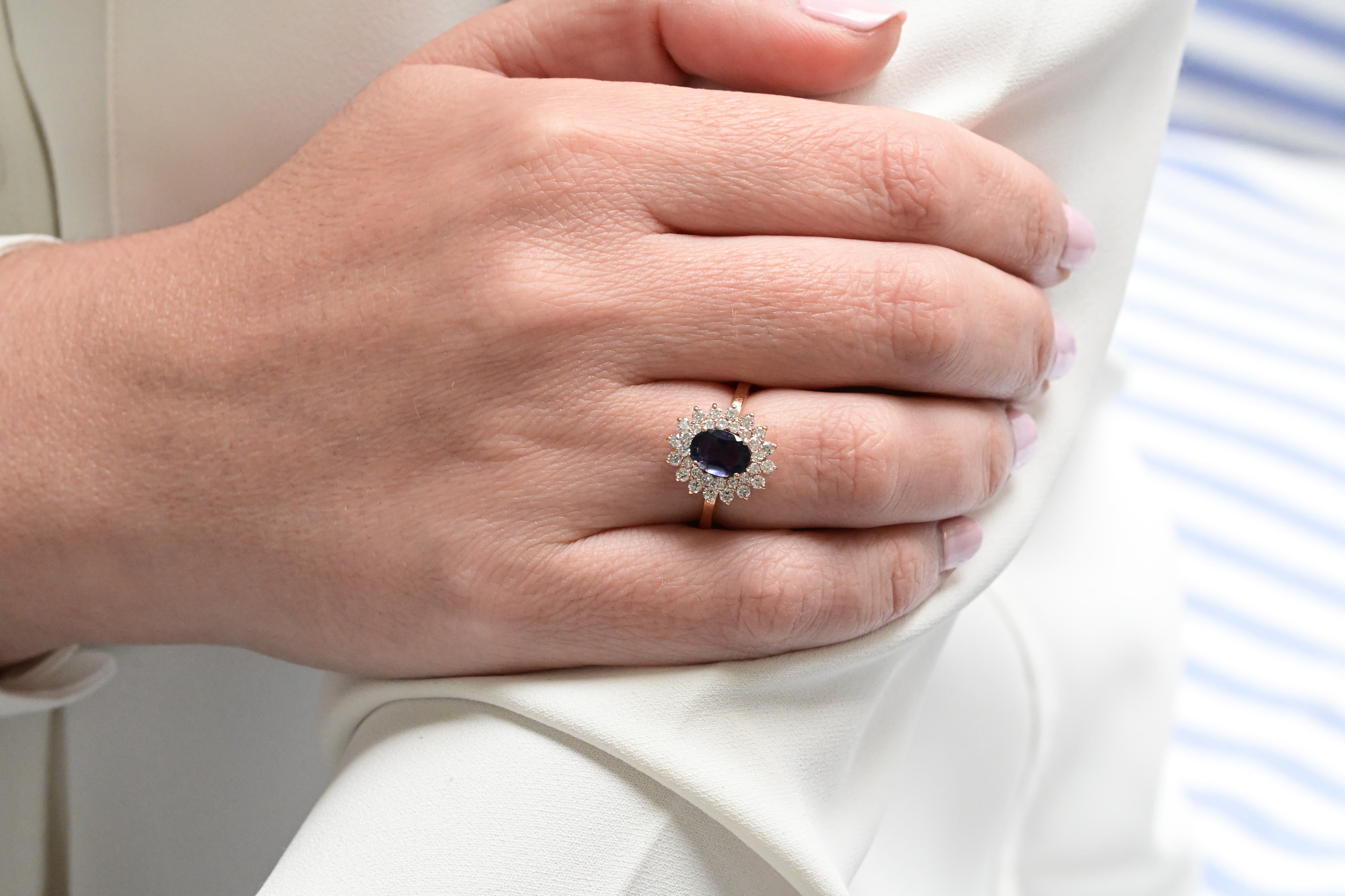 Vintage sapphire and diamond rosette in rose gold