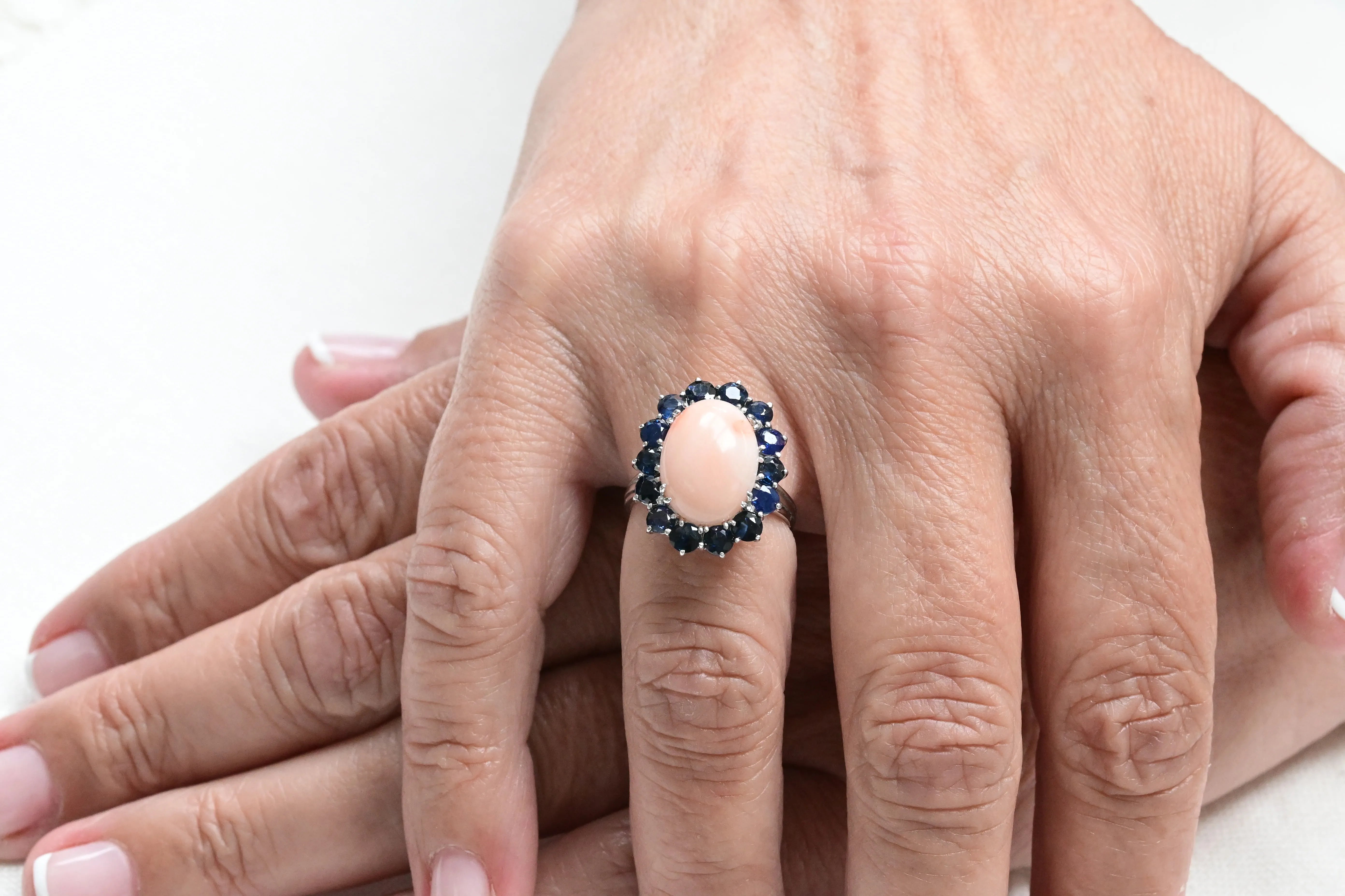 Vintage coral and sapphire ring