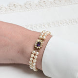 Vintage pearl bracelet with amethyst flower clasp