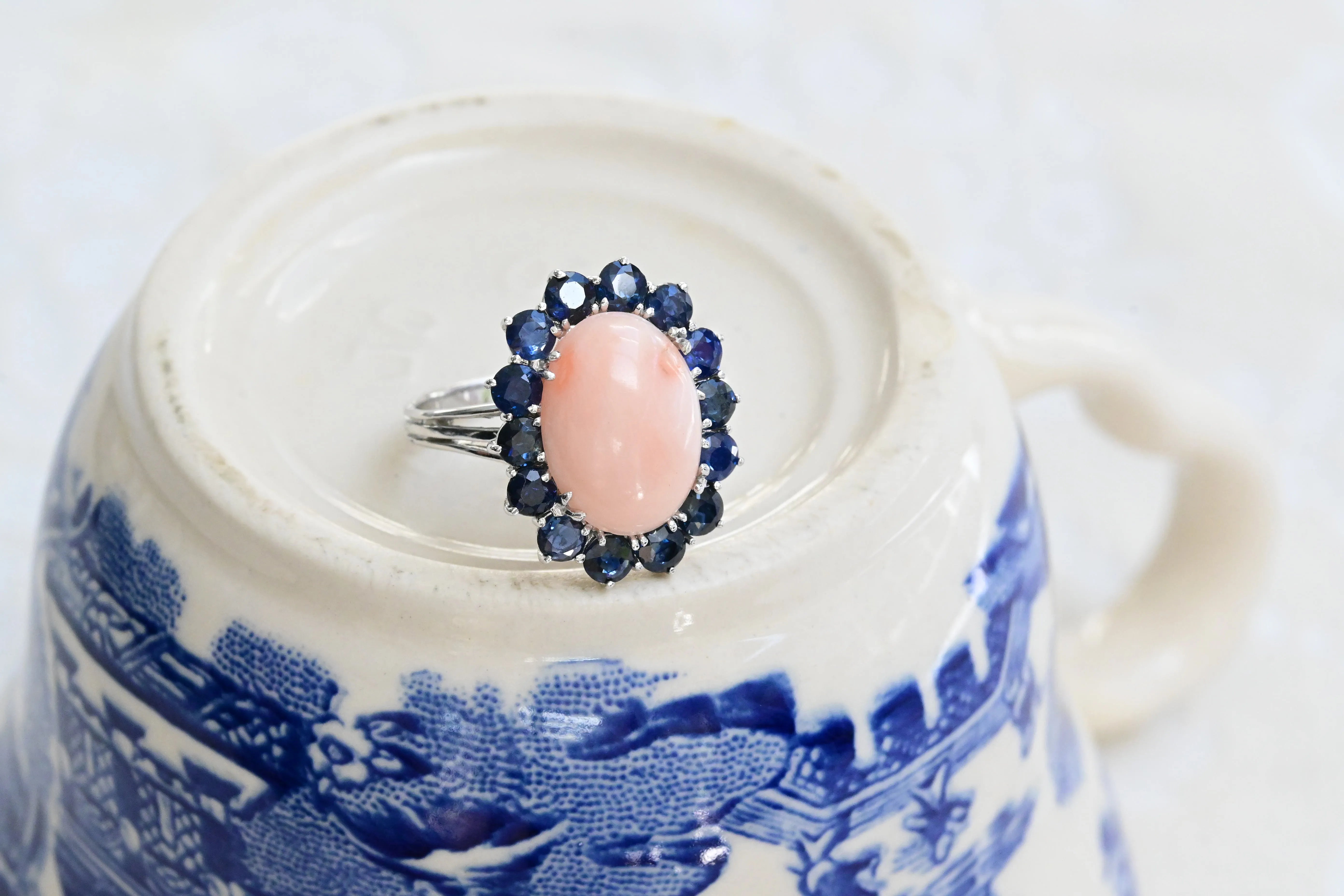 Vintage coral and sapphire ring