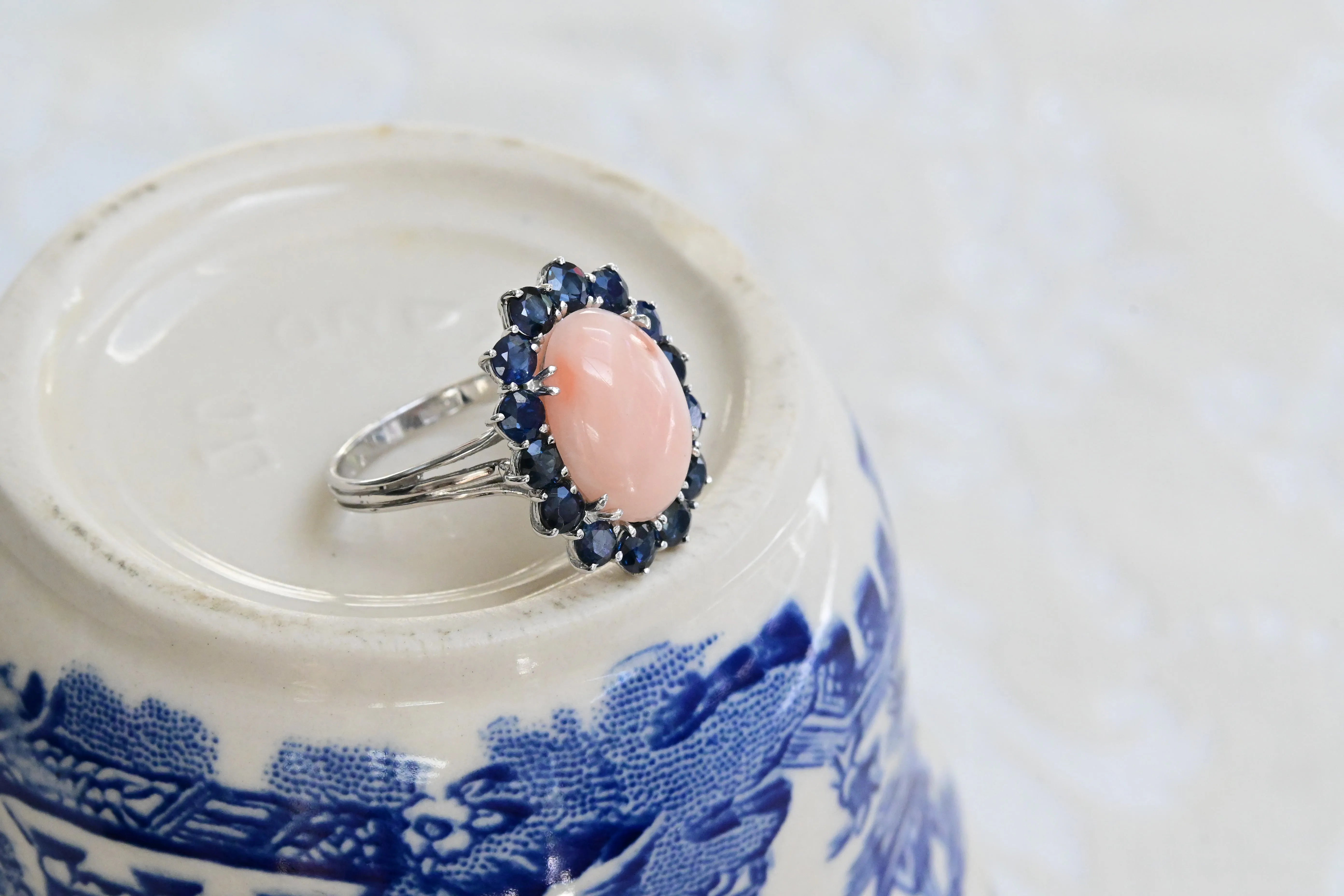 Vintage coral and sapphire ring