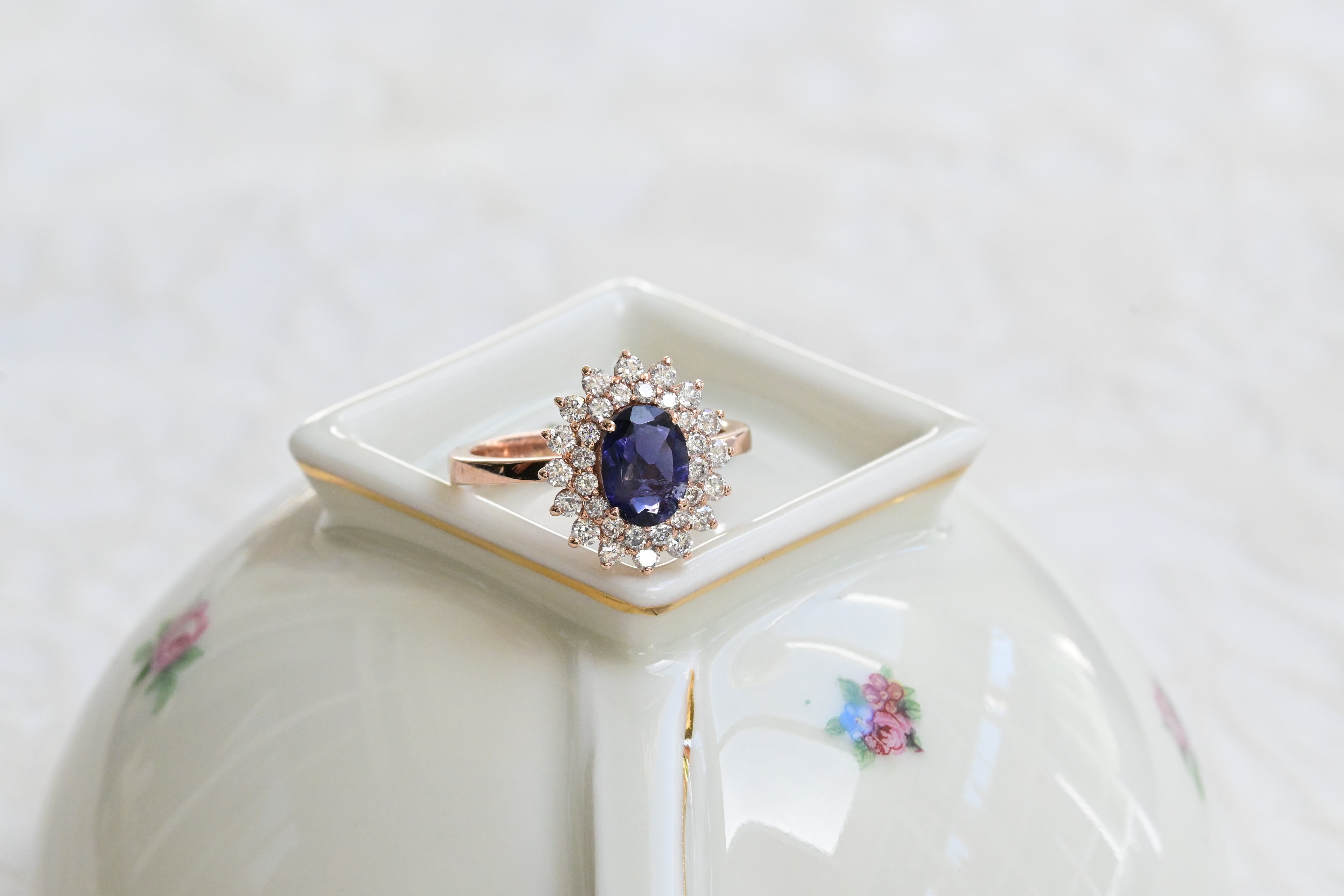 Vintage sapphire and diamond rosette in rose gold
