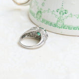 Anillo Cluster Vintage de Esmeralda y Diamantes