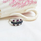 Vintage Cocktail Ring with Sapphires, Rubies and Diamonds