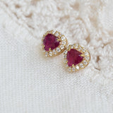 Vintage heart ruby errings