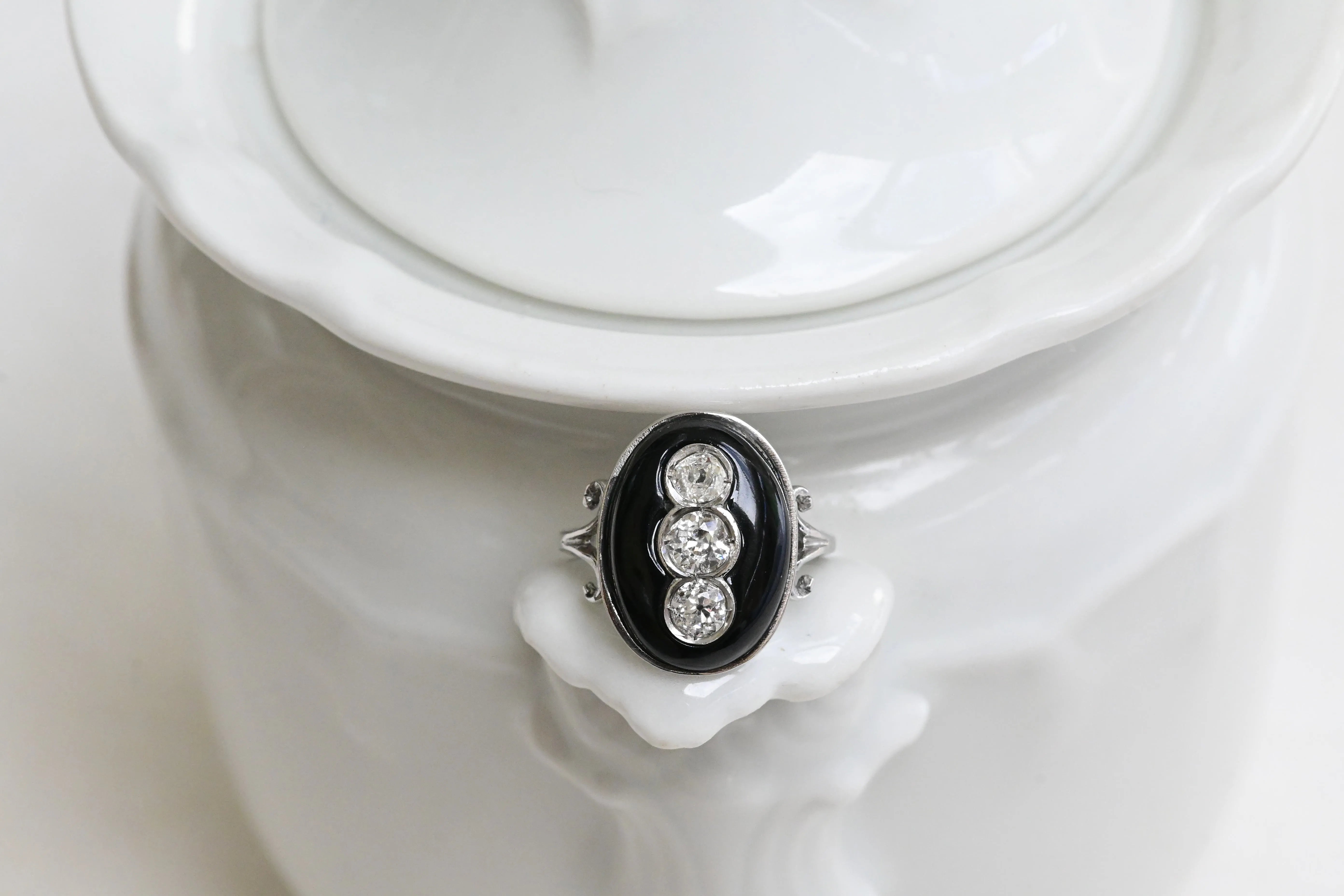Vintage onyx and diamond ring