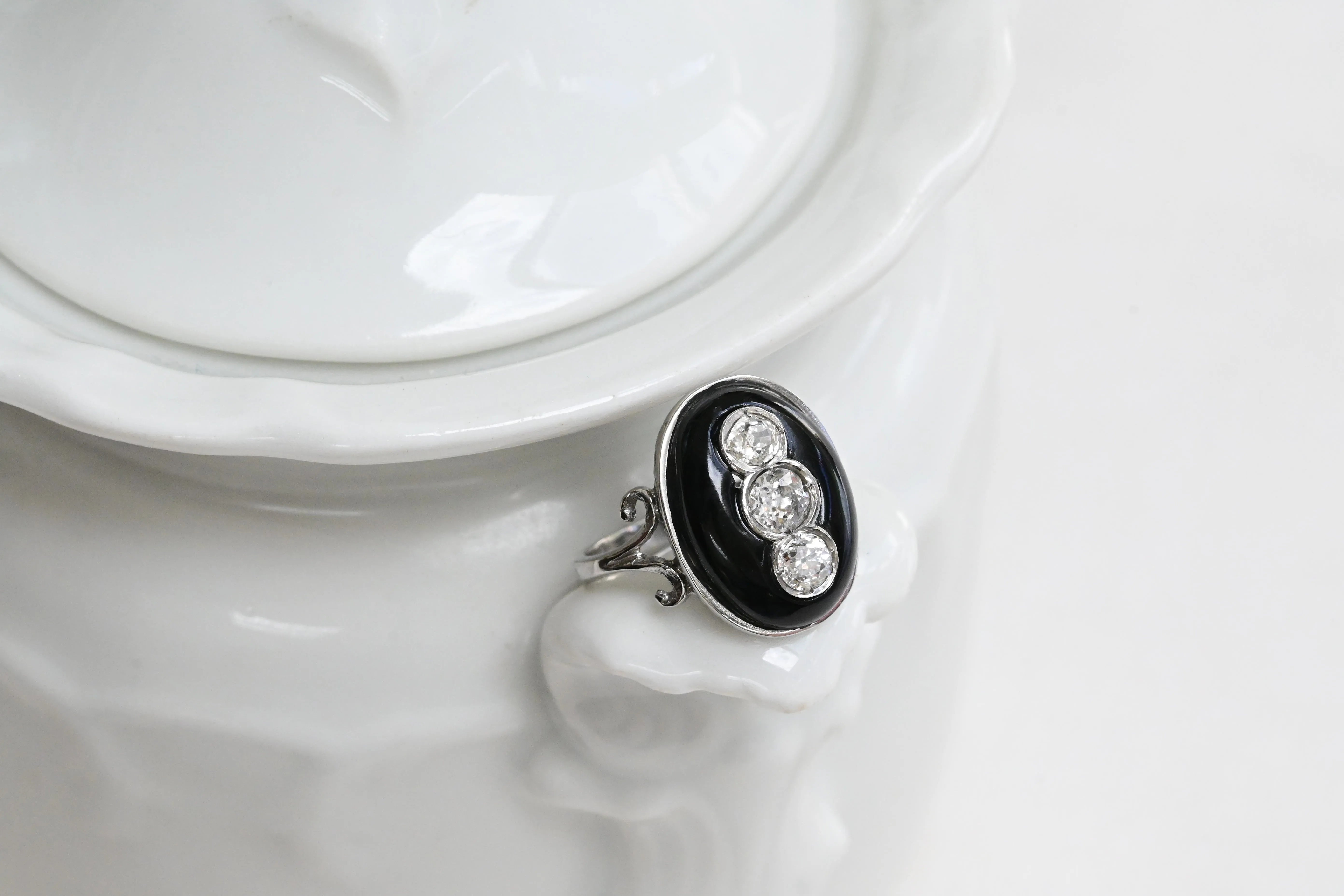 Vintage onyx and diamond ring