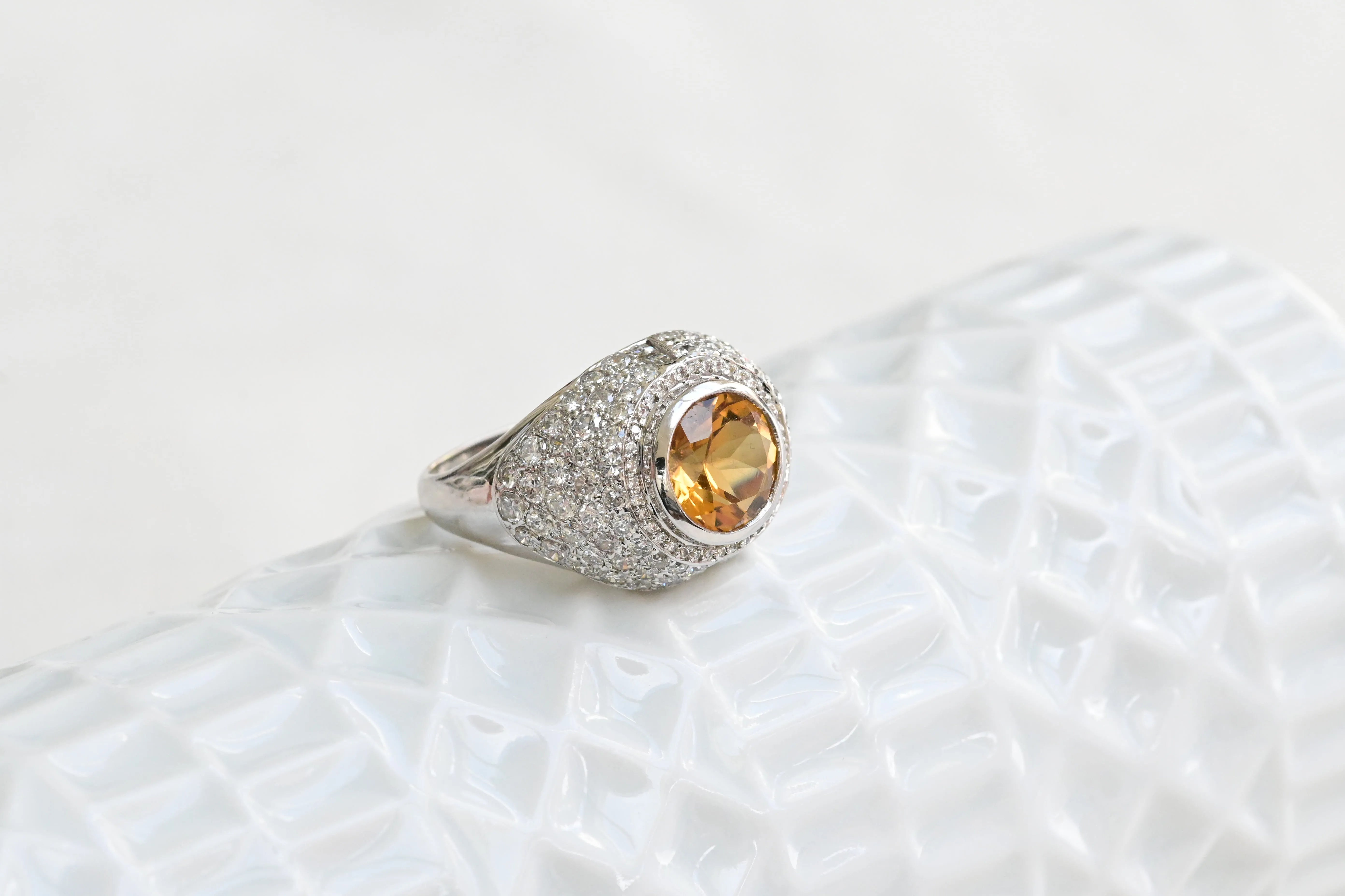 Vintage Citrine and Diamond Cocktail Ring