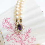 Vintage pearl bracelet with amethyst flower clasp