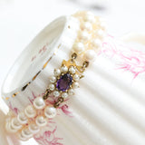 Vintage pearl bracelet with amethyst flower clasp