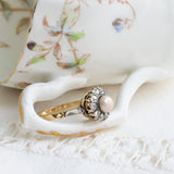Art deco Pearl Rosette with Diamonds Ring