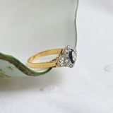 Art deco target ring with sapphire and diamonds