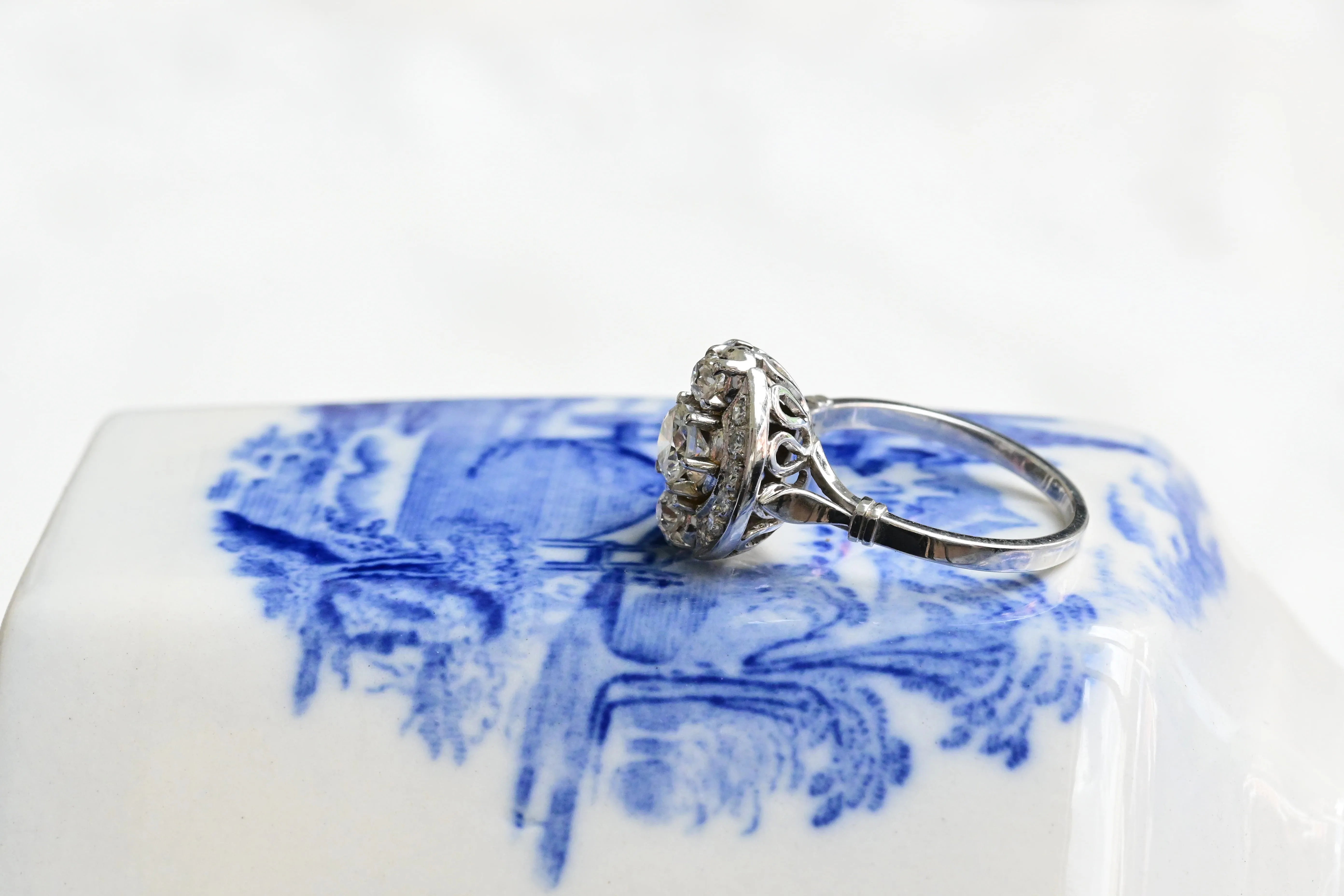Art deco target diamond ring