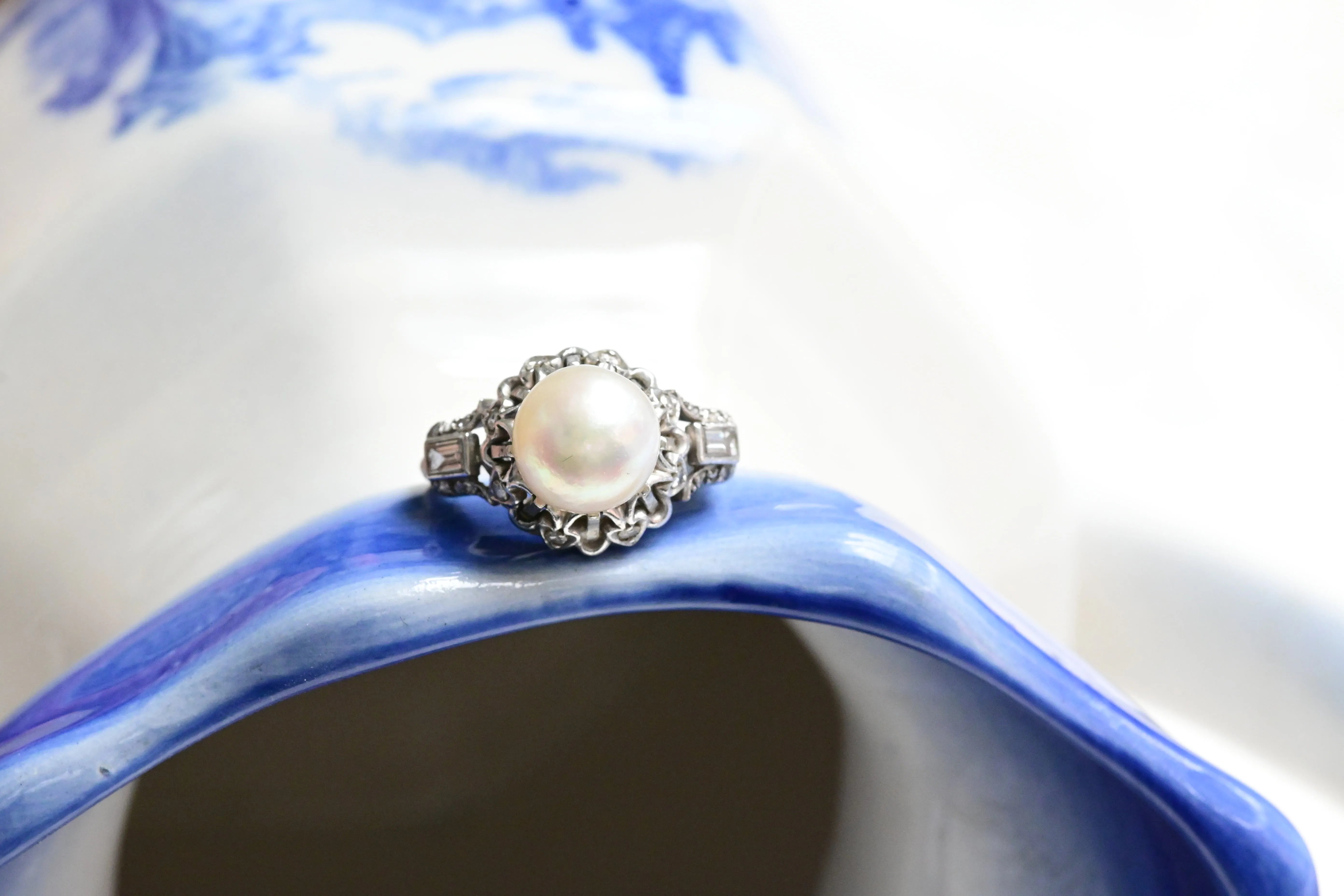 Vintage Perlen- und Diamantring