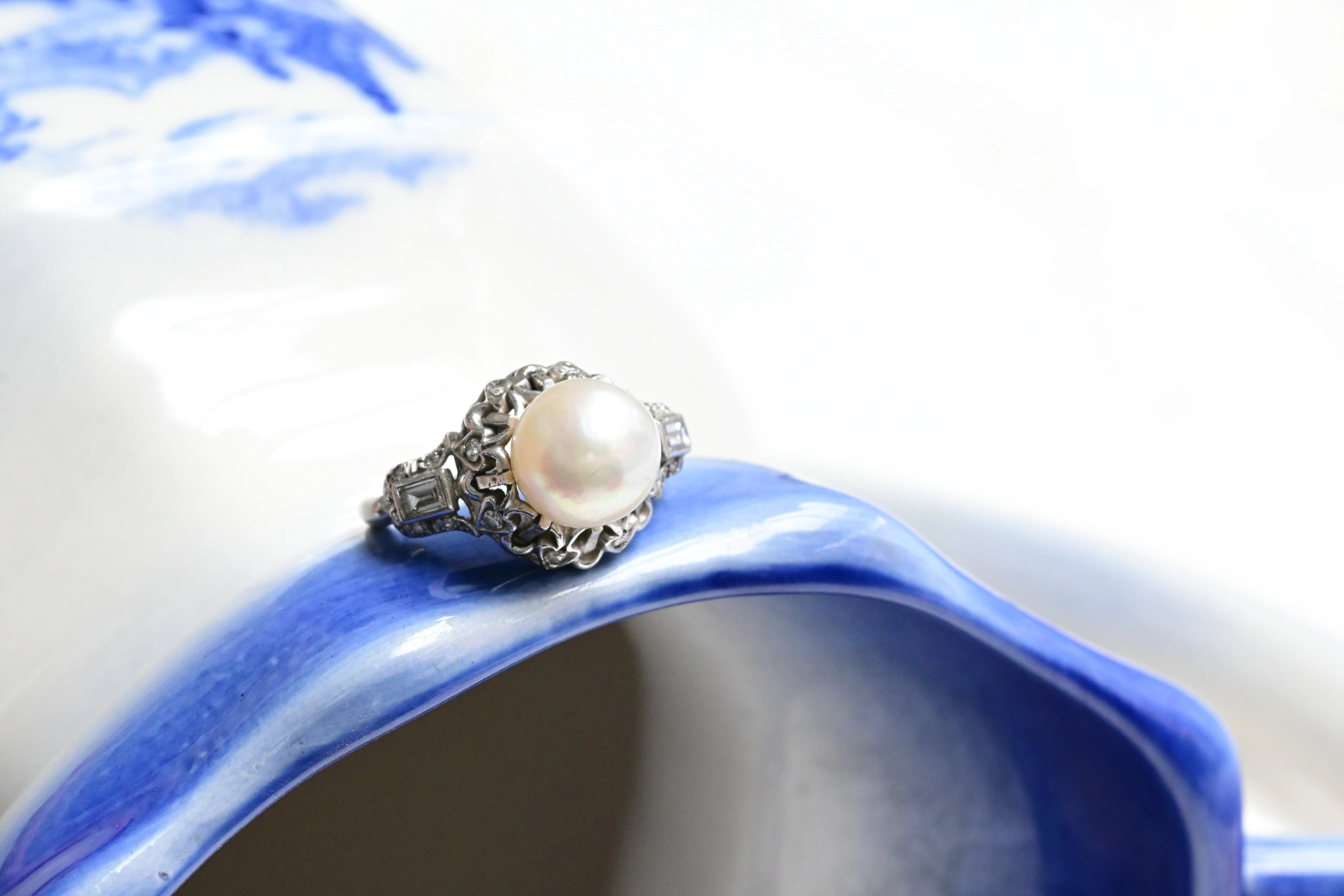 Vintage Perlen- und Diamantring