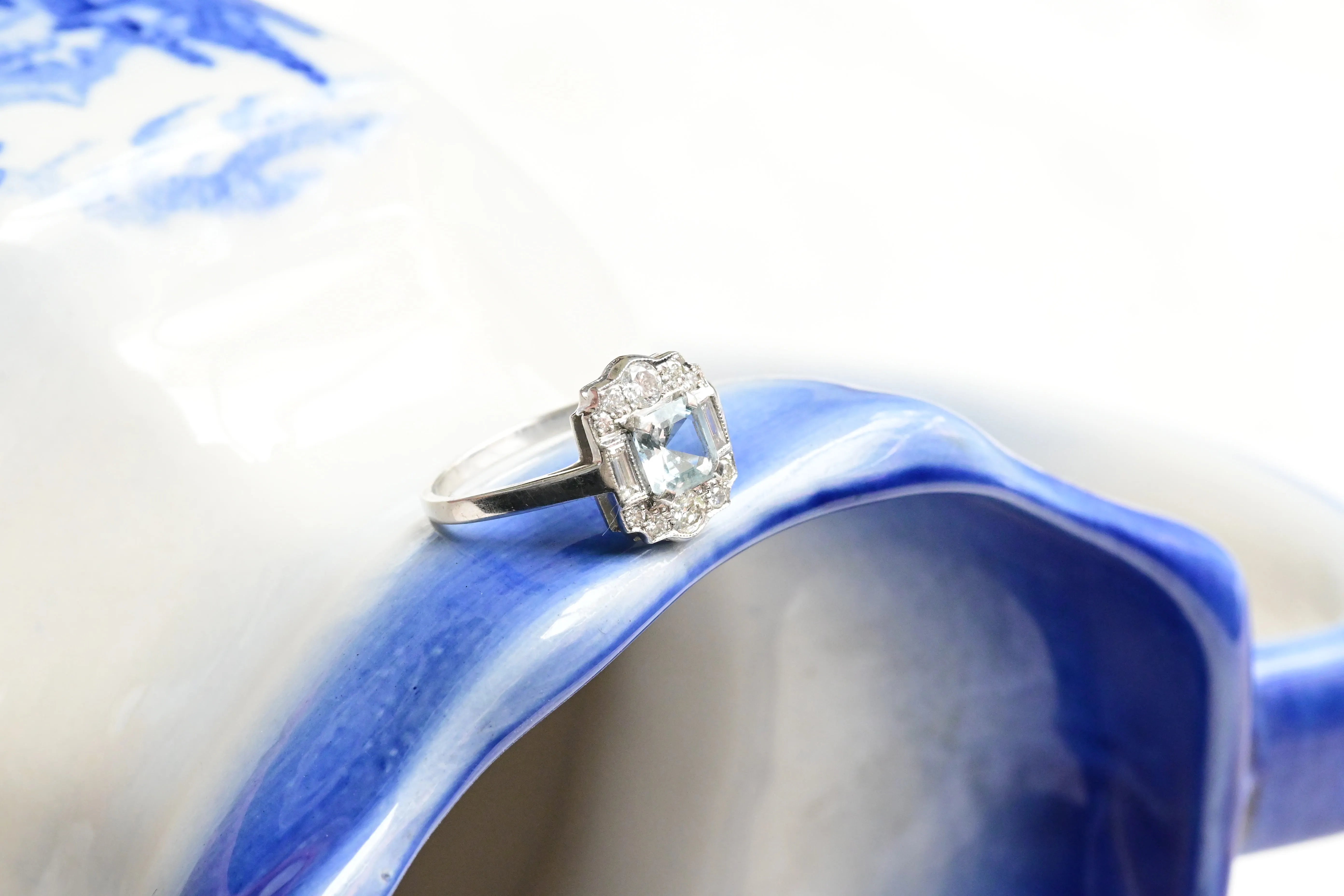 Vintage aquamarine art deco style ring