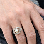 Art Nouveau Ring with Akoya Pearl & 18 Diamonds in 18K Gold