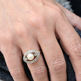 Art Nouveau Ring with Akoya Pearl & 18 Diamonds in 18K Gold