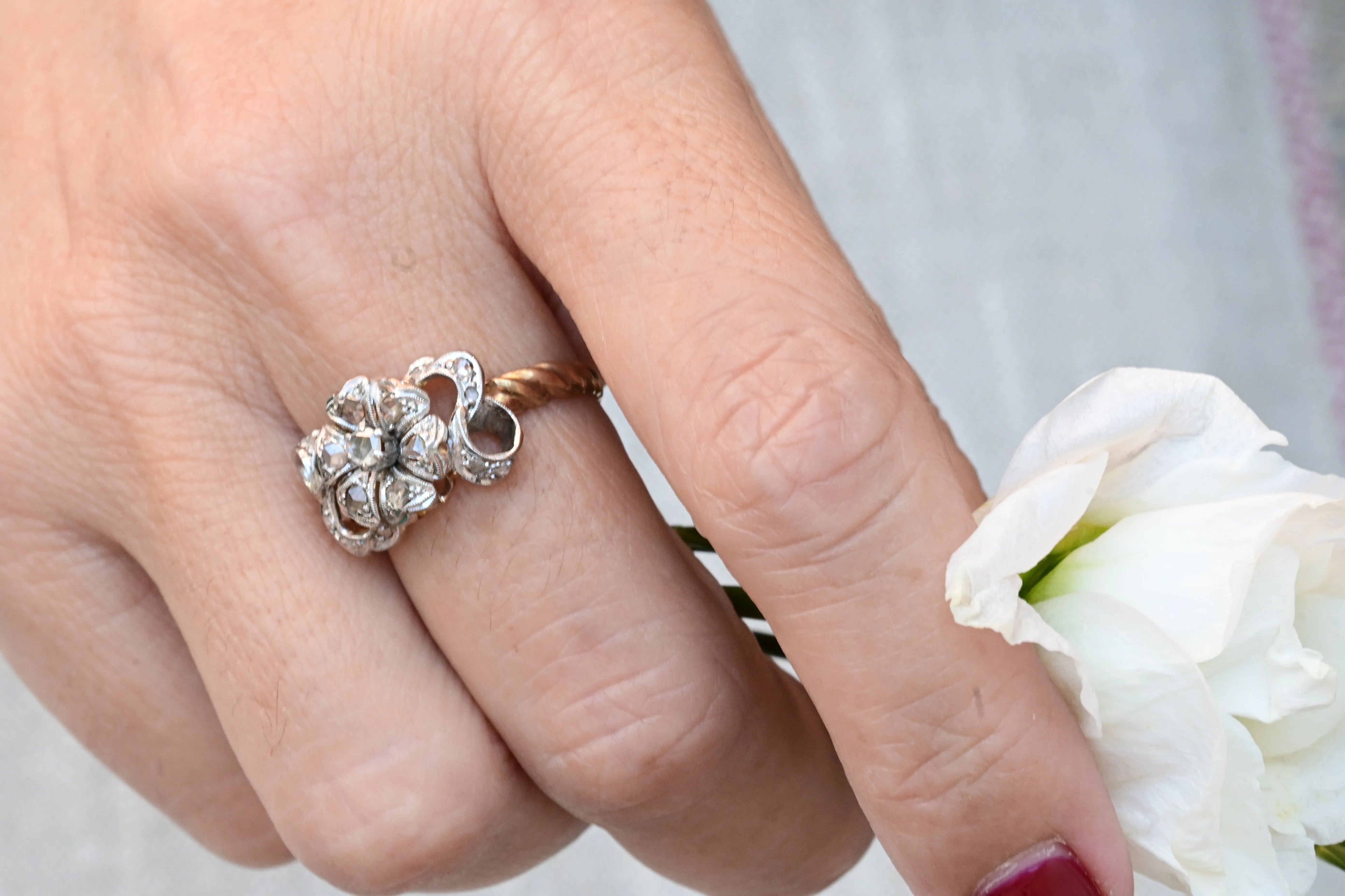 Art Nouveau Ring with Dutch & Old Rose Cut Diamonds