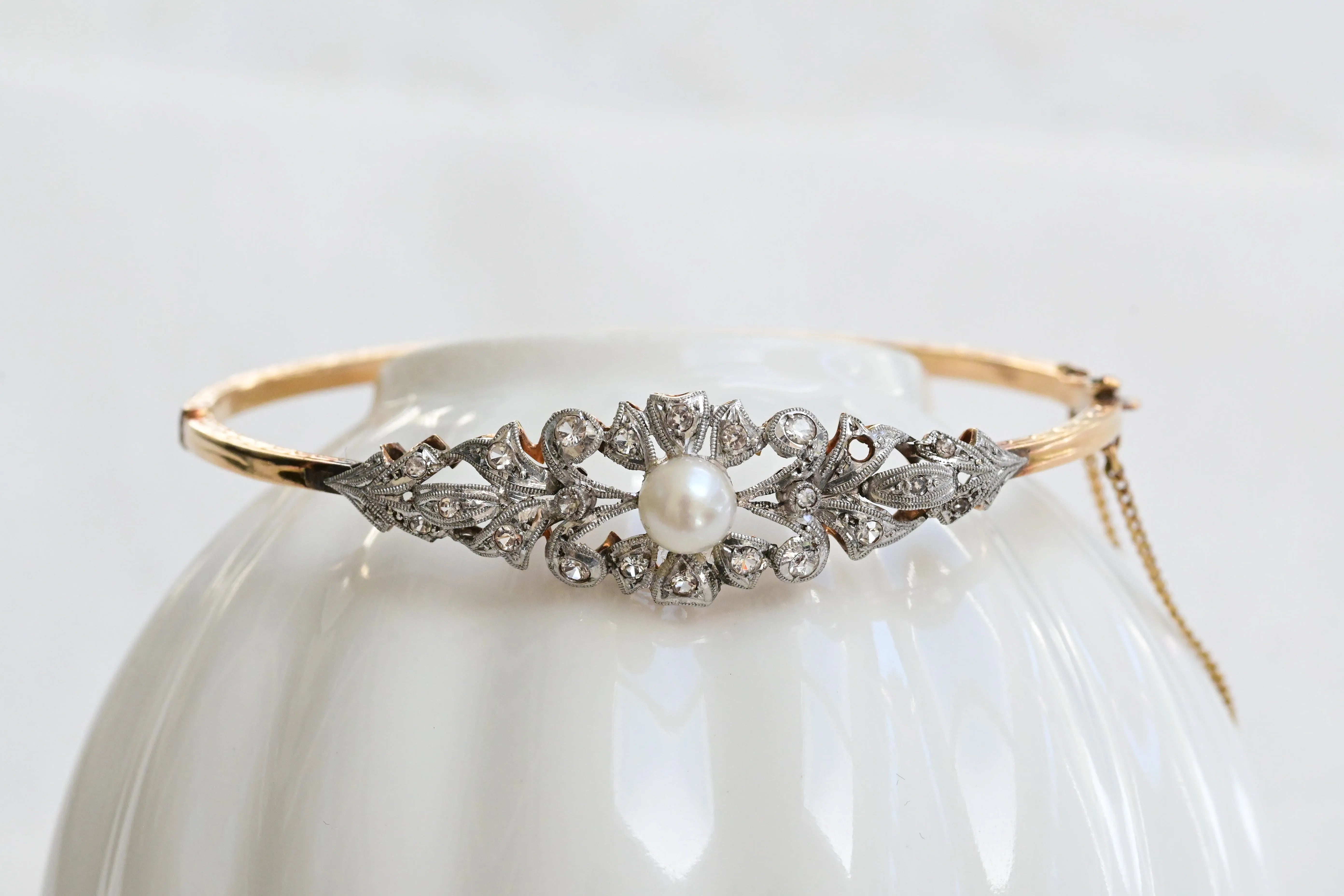 Vintage diamond and pearl bracelet