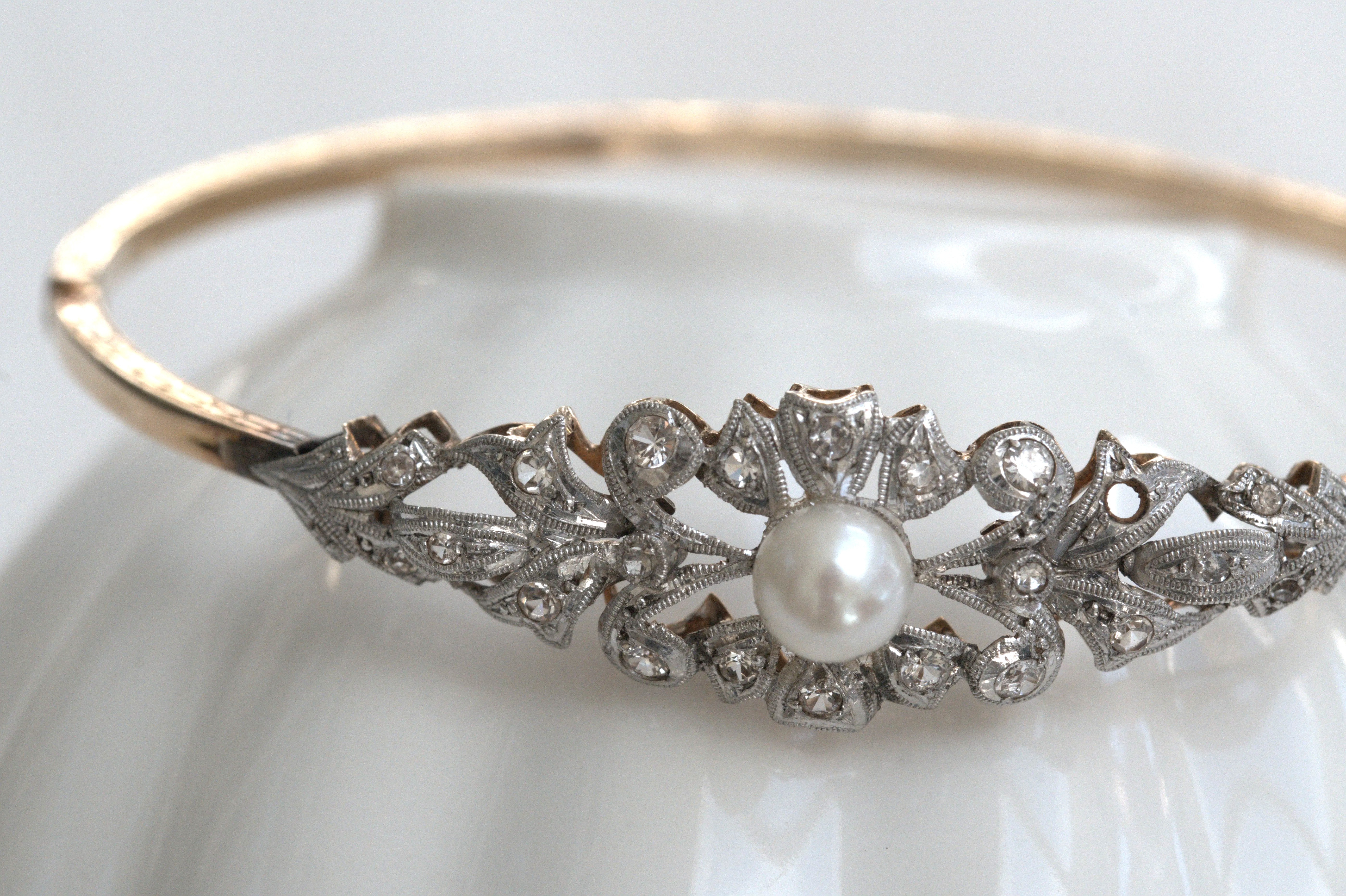 Vintage diamond and pearl bracelet