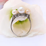 Art Deco Akoya Pearl Ring in 18K White Gold