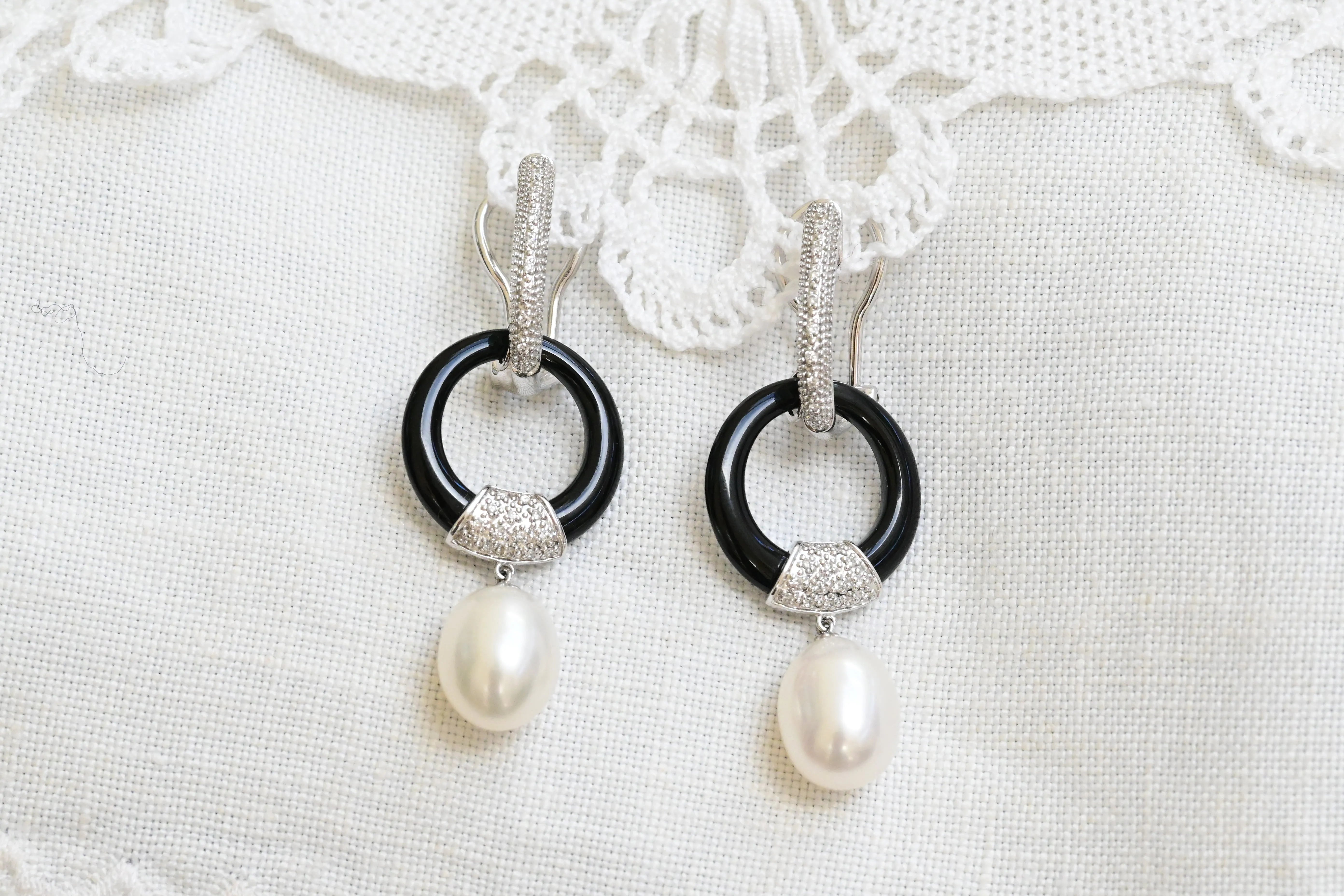 Vintage pearl earrings with diamonds