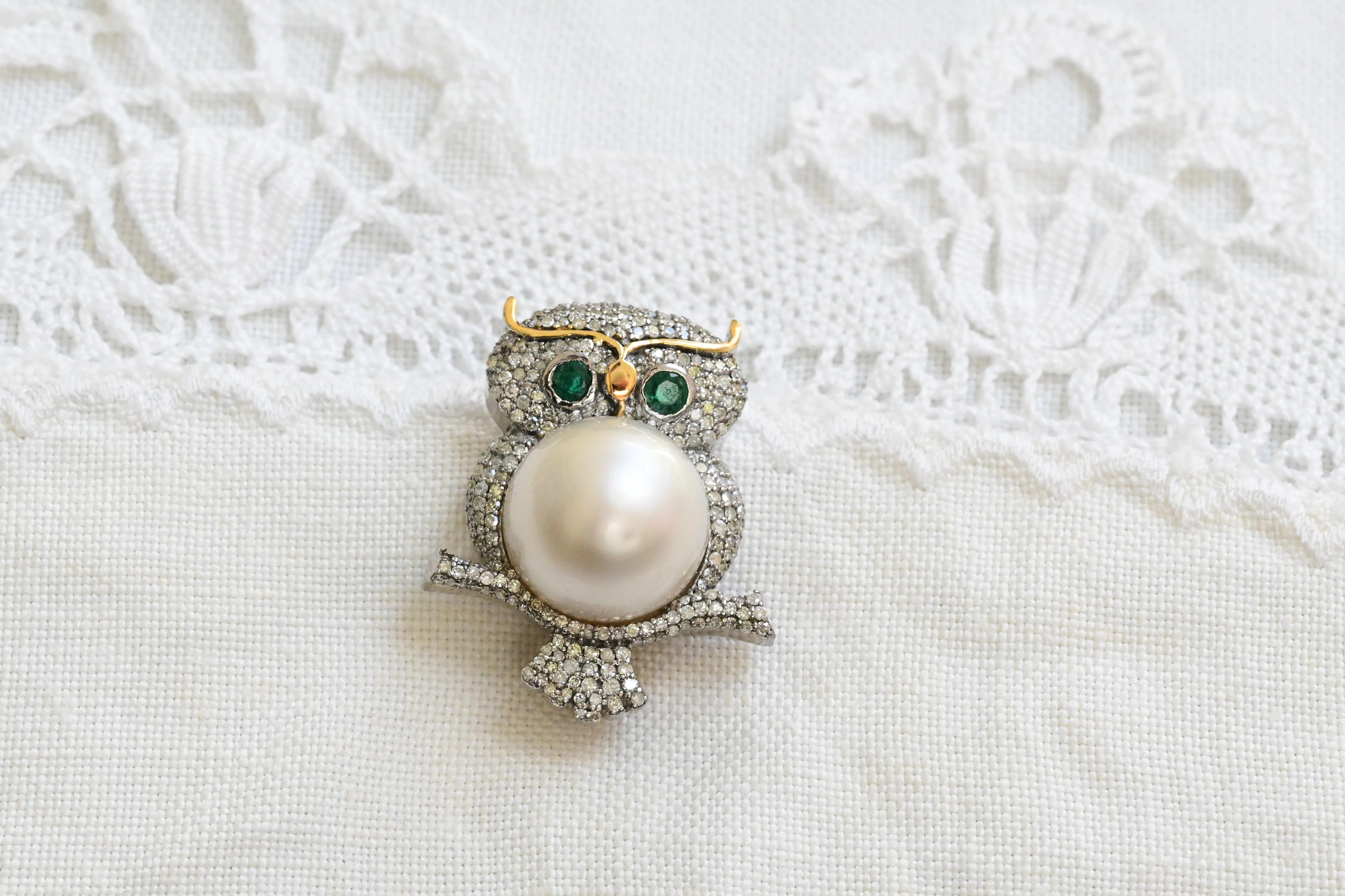 Antique owl brooch