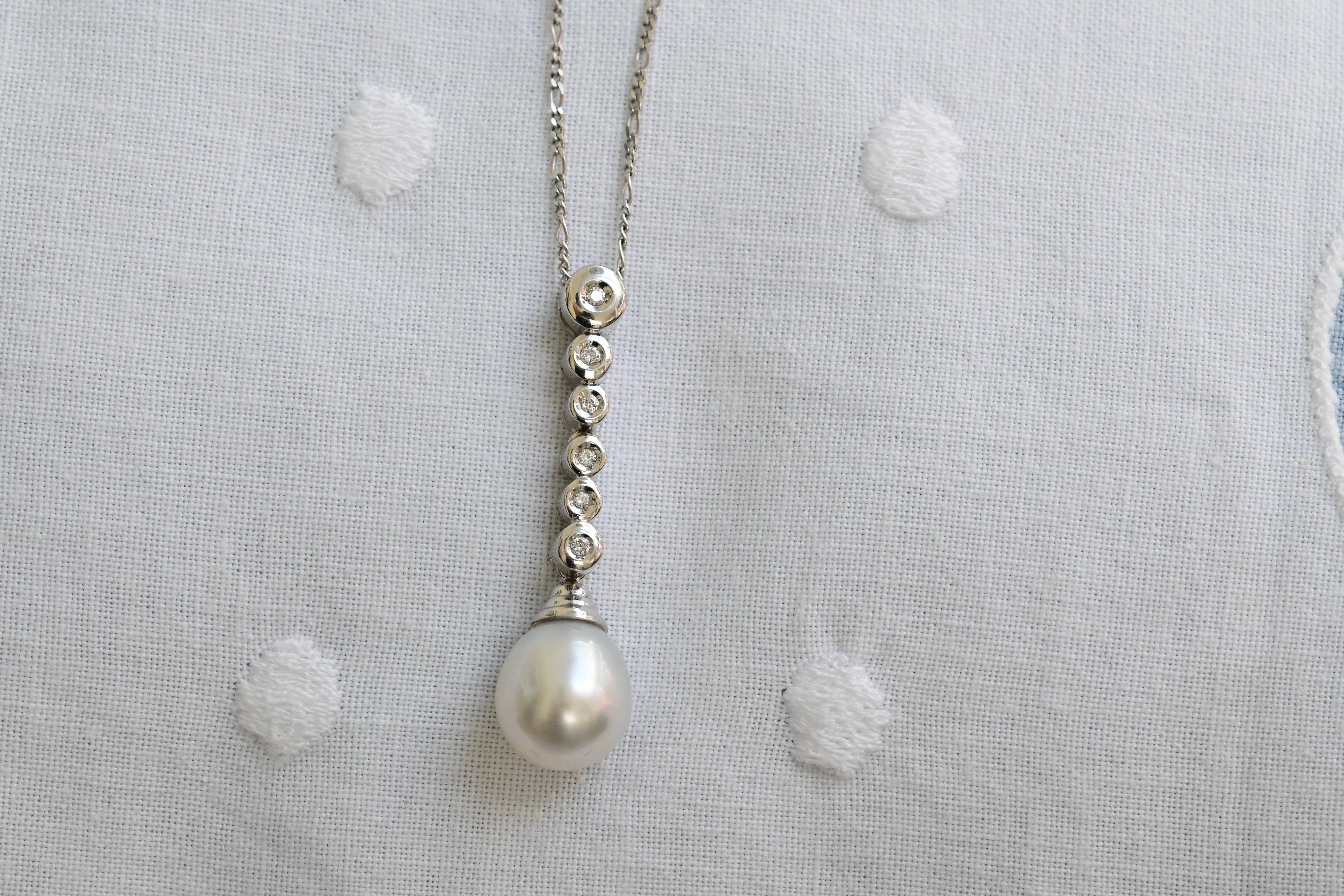 Vintage diamond and pearl drop necklace