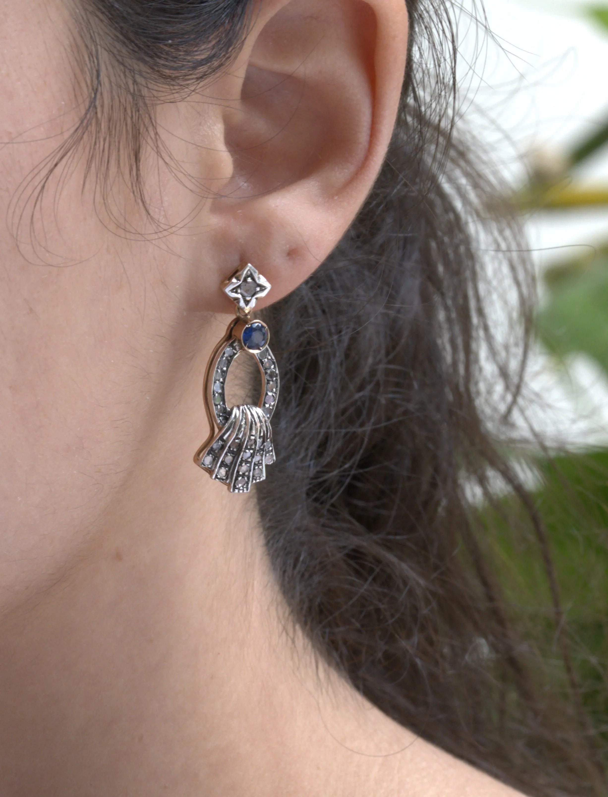 Antique Drop Earrings with Sapphires and Diamonds