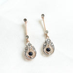 Vintage earrings composed by 14 rose cut diamonds and 2 round cut sapphires.&nbsp;