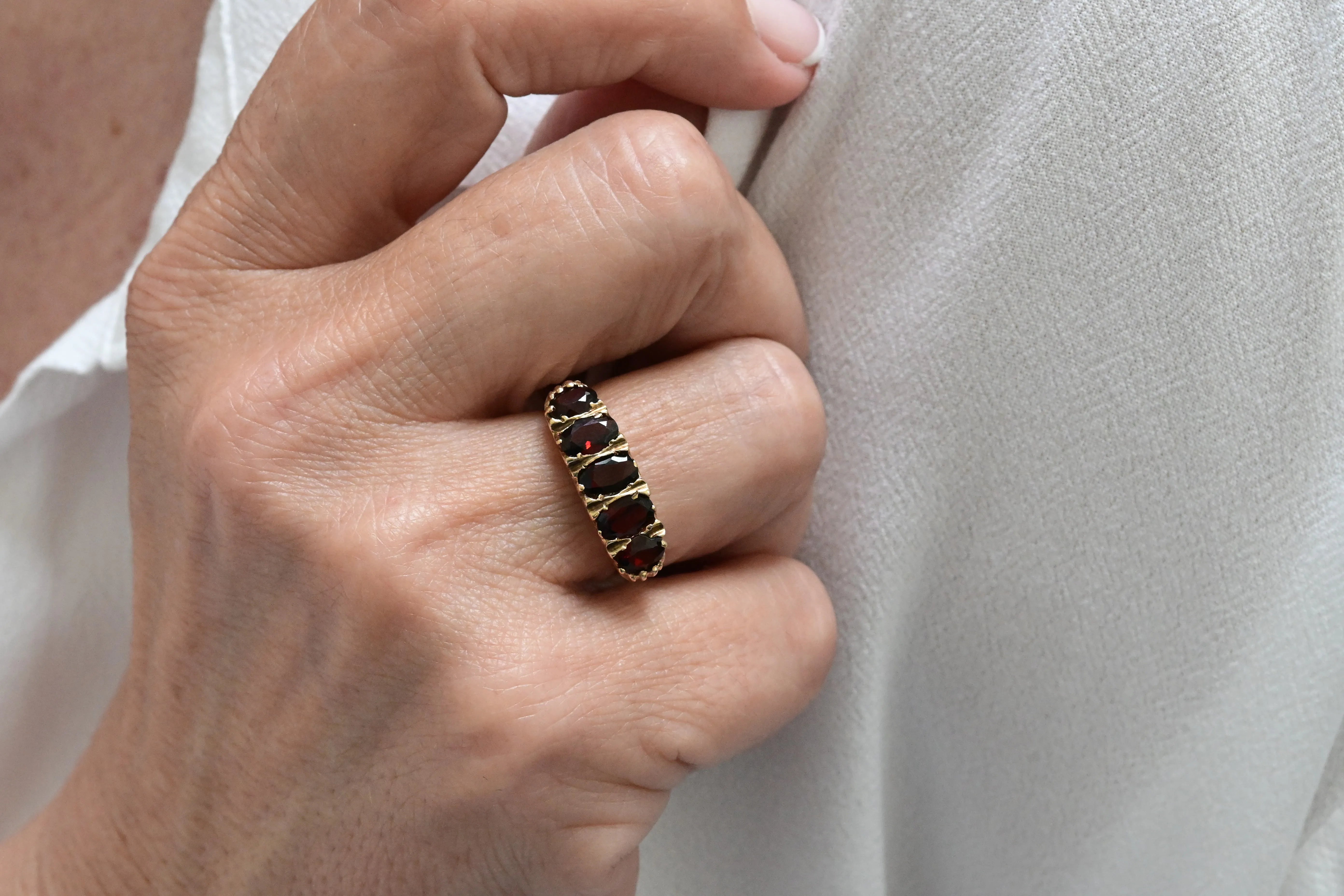Vintage garnet five stone ring